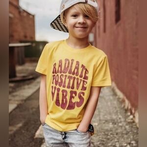 ​Radiate Positive Vibes Graphic Tee Yellow Kid Toddler Retro Short Sleeve TShirt